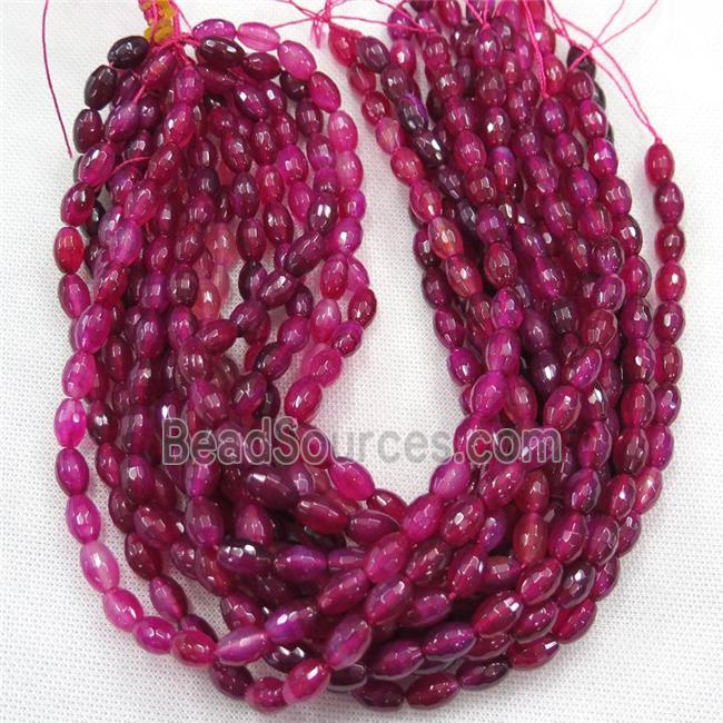 hotpink Agate beads, faceted barrel