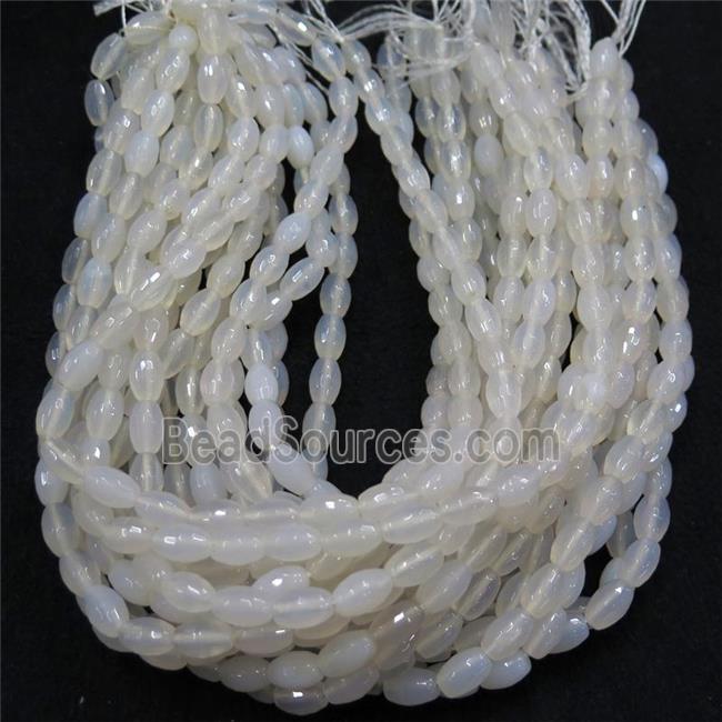 white Agate beads, faceted barrel