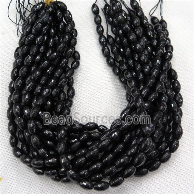 black Agate beads, faceted barrel