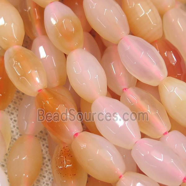 pink Agate beads, faceted barrel