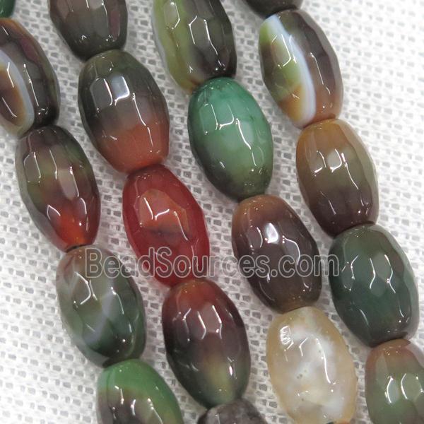 redgreen Agate beads, faceted barrel