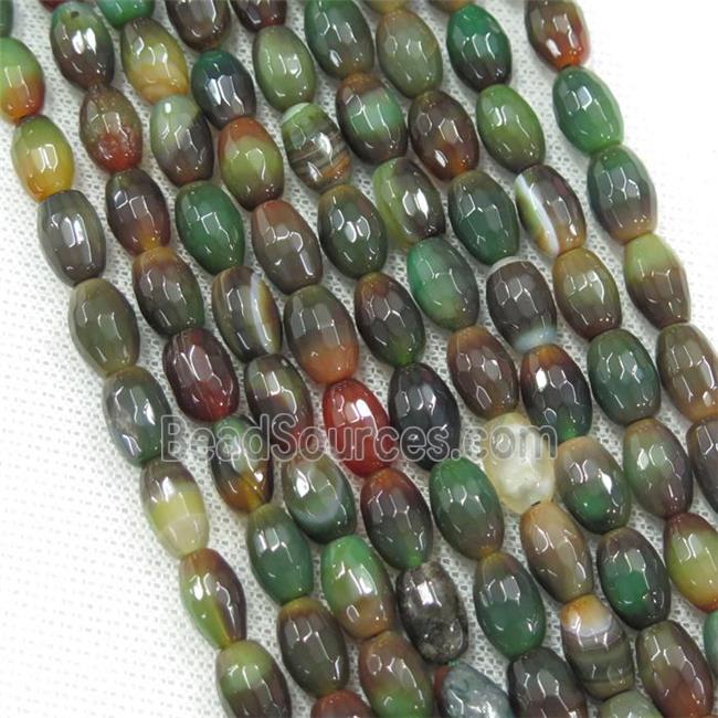 redgreen Agate beads, faceted barrel