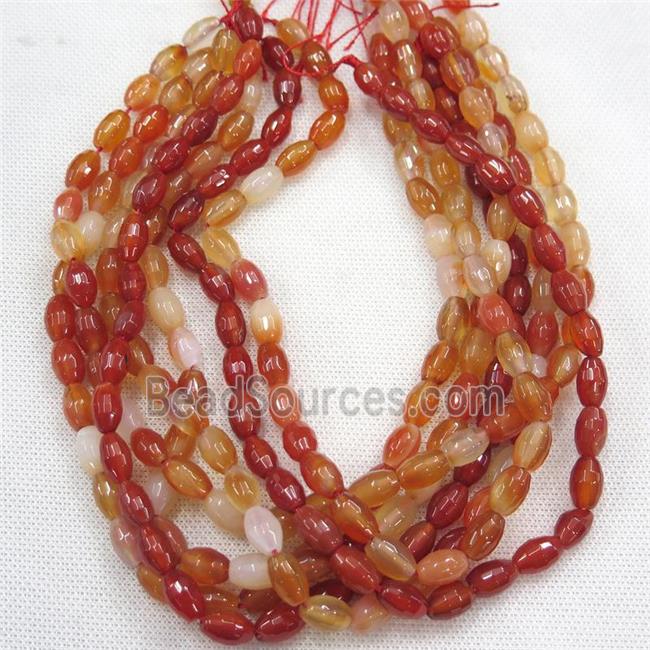 red Agate beads, faceted barrel