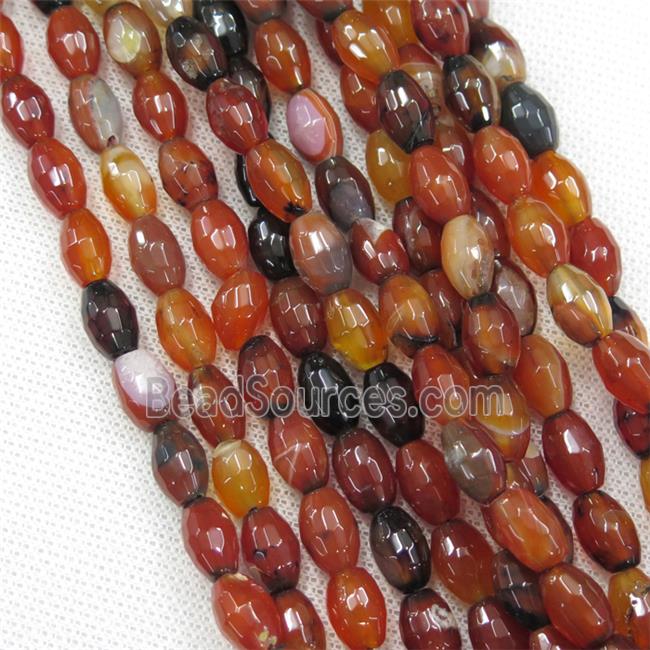 red Agate beads, faceted barrel