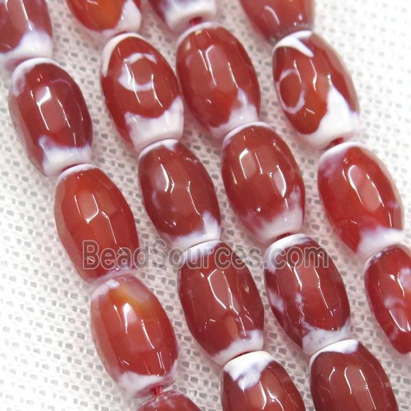 red Agate beads, faceted barrel