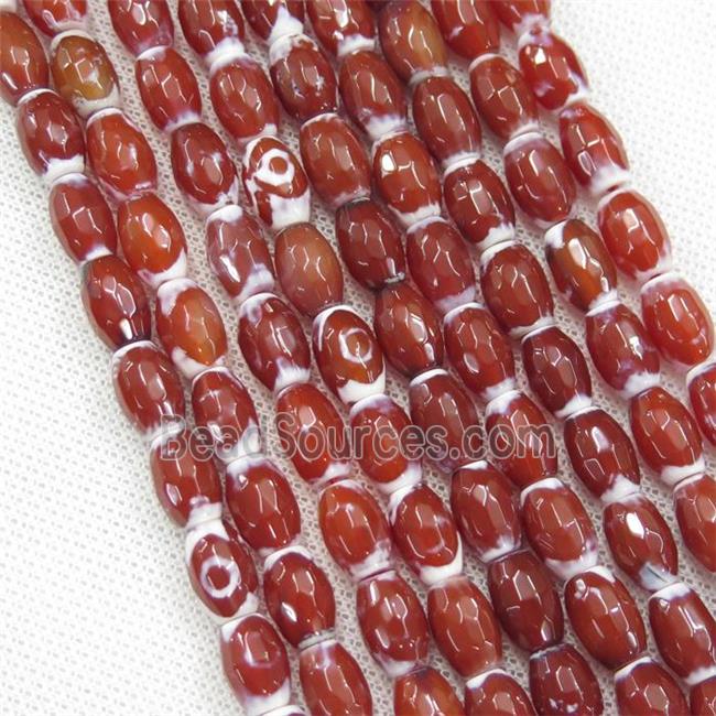 red Agate beads, faceted barrel