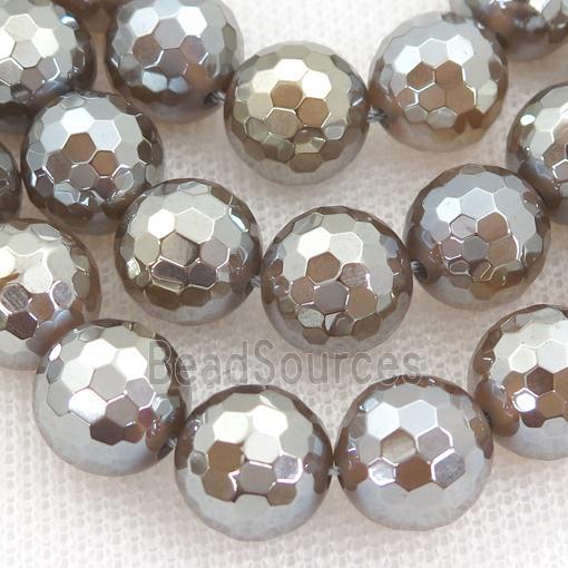 gray agate beads, faceted round, electroplated