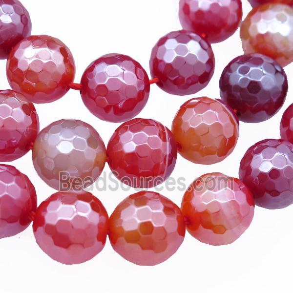 Natural Striped Agate Beads Banded Red Dye Faceted Round Electroplated