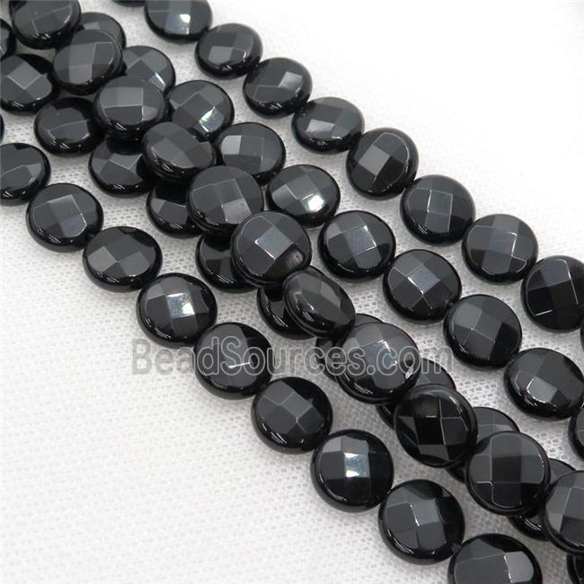 black onyx agate beads, faceted coin