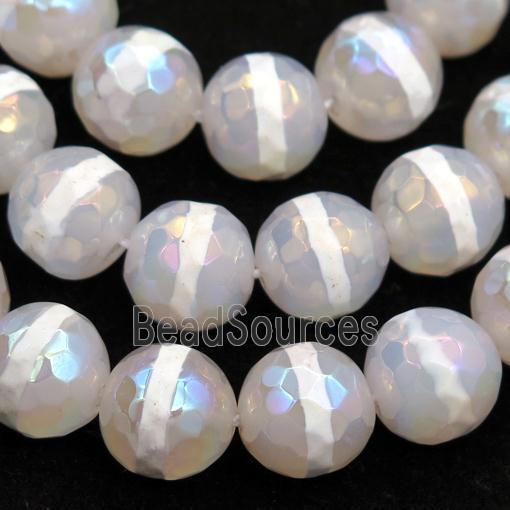 Tibetan Agate beads, faceted round, AB color electroplated