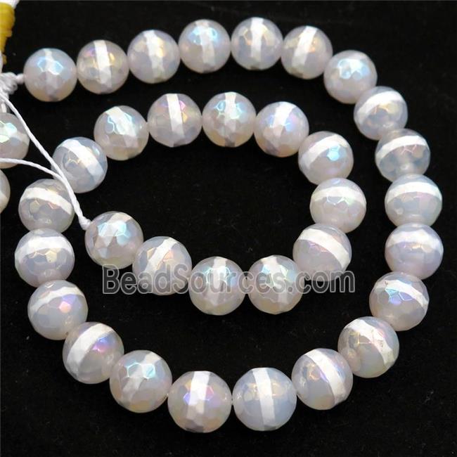 Tibetan Agate beads, faceted round, AB color electroplated