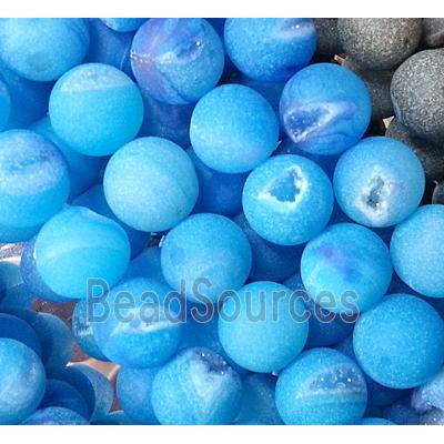 druzy Agate Stone beads, round, frosted, blue