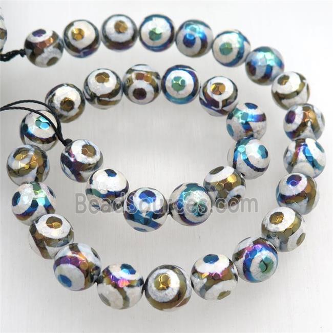 faceted round Tibetan Agate beads, eye, AB color electroplated