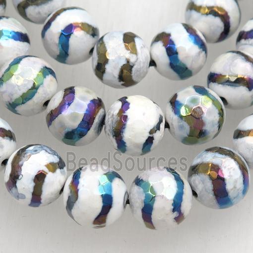 faceted round Tibetan Agate beads, wave, AB color electroplated