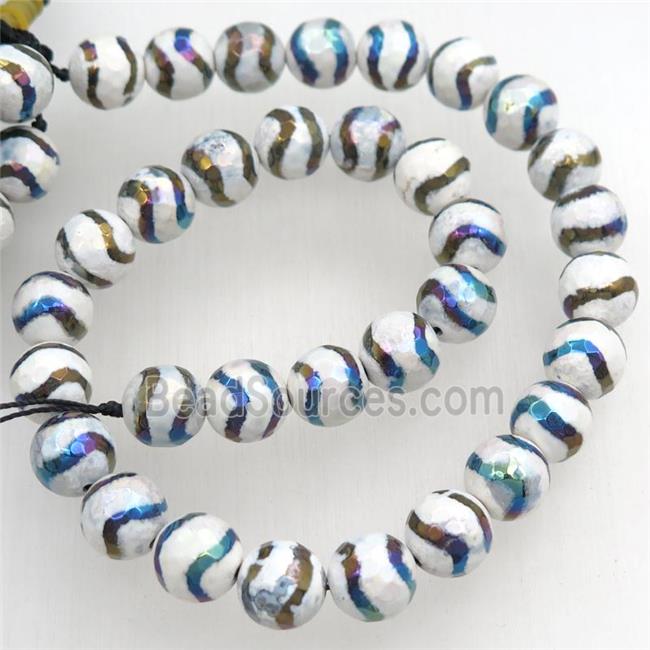 faceted round Tibetan Agate beads, wave, AB color electroplated