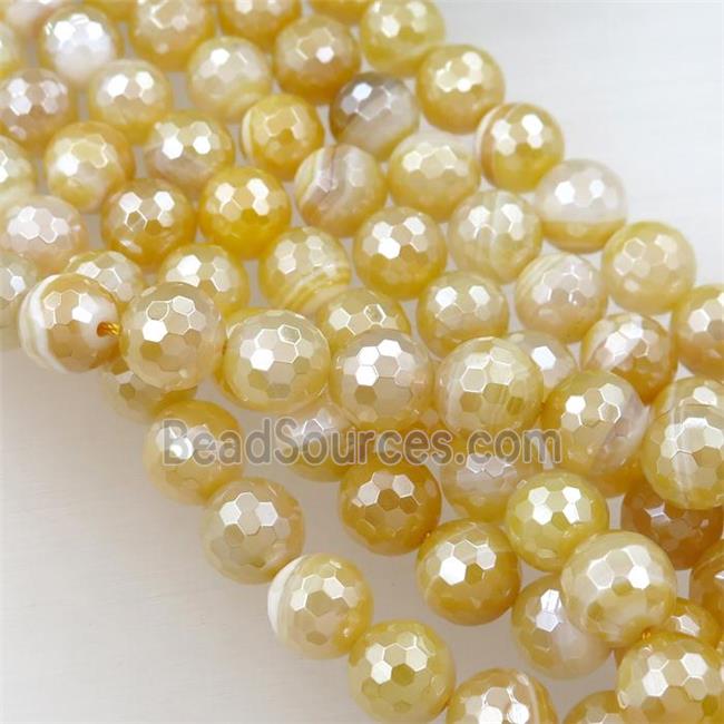 yellow striped Agate Beads, faceted round, light electroplated