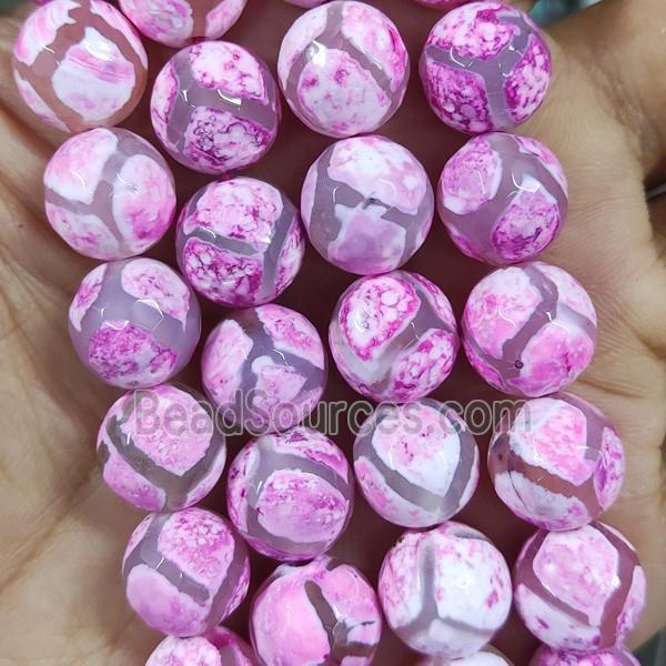 Tibetan Agate Beads Faceted Round Hotpink Dye B-Grade