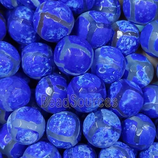 faceted round Tibetan Agate beads, blue dye