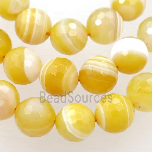 yellow striped Agate beads, faceted round