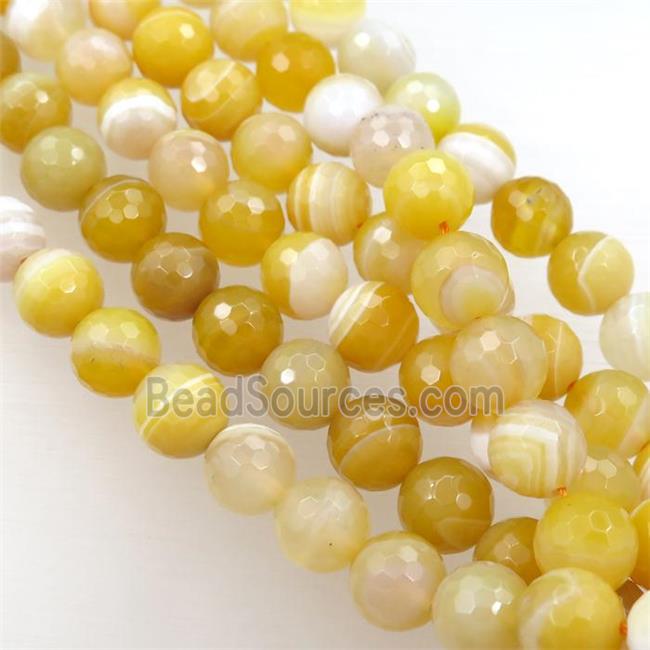 yellow striped Agate beads, faceted round