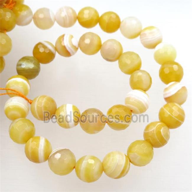 yellow striped Agate beads, faceted round