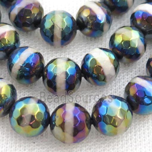 Tibetan Agate beads, faceted round, AB color electroplated