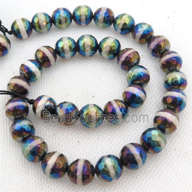 Tibetan Agate beads, faceted round, AB color electroplated