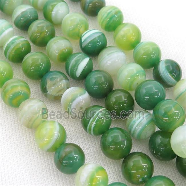 Natural Stripe Agate Beads Green Banded Dye Smooth Round