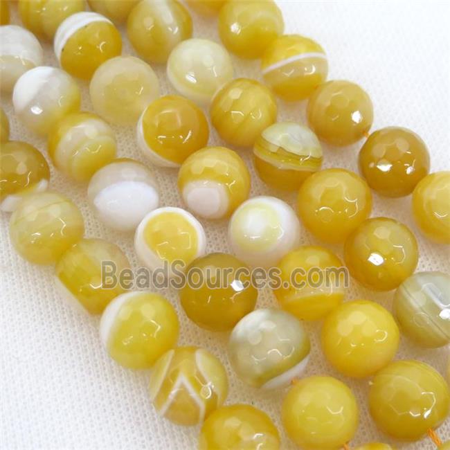 yellow striped Agate beads, faceted round