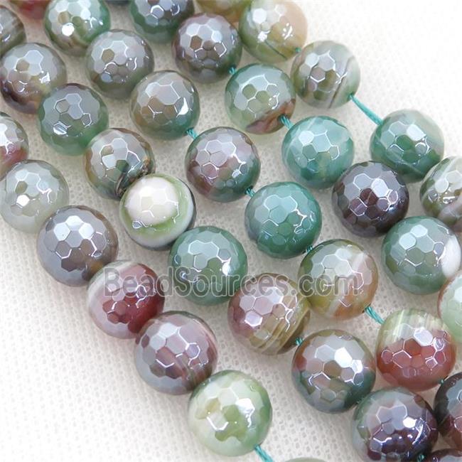 Striped Agate Beads, faceted round, light electroplated