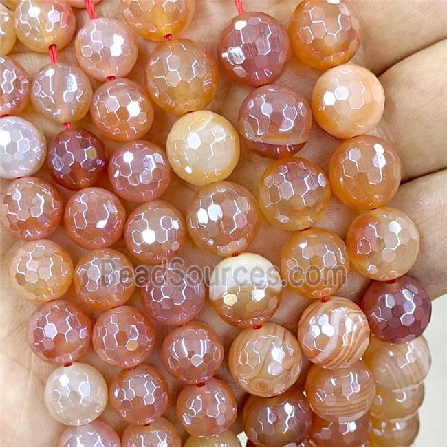 Red Stripe Agate Beads, faceted round, light electroplated