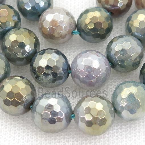 indian Agate Beads, faceted round, electroplated