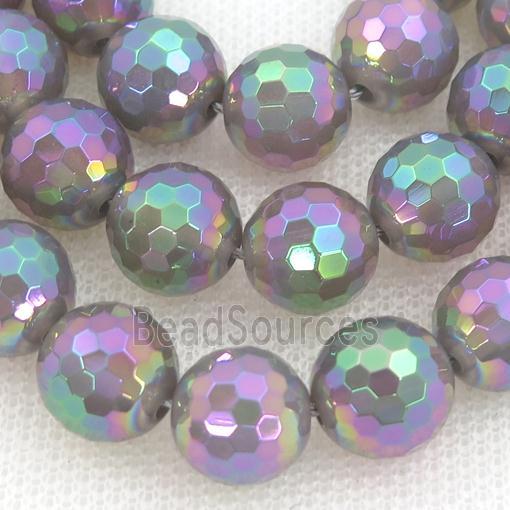 gray Agate Beads, faceted round, rainbow electroplated