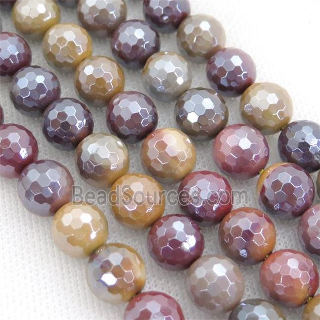 faceted round Mookaite Beads, electroplated