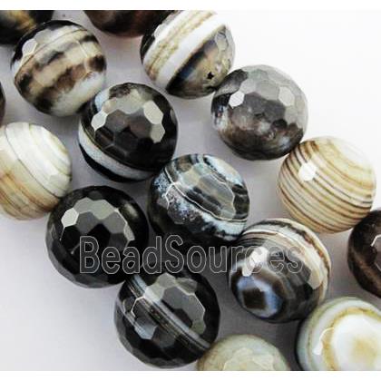 black Agate Stone beads, faceted round, stripe