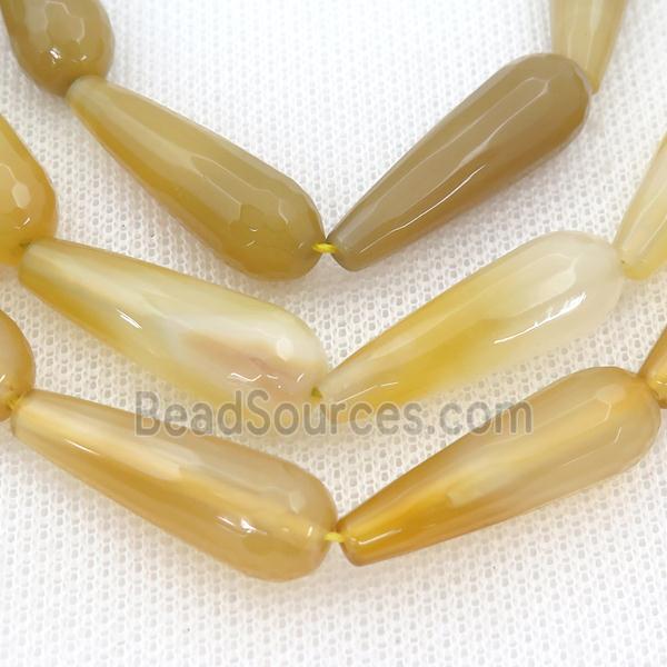 yellow Agate beads, faceted teardrop