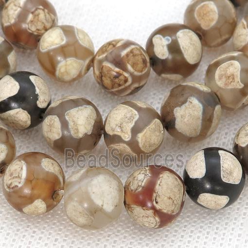 round Tibetan Agate Beads, football, khaki