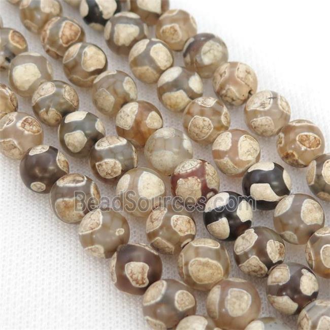 round Tibetan Agate Beads, football, khaki