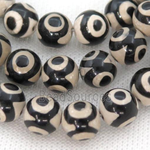 Tibetan Agate Beads Smooth Round Black White Evil Eye