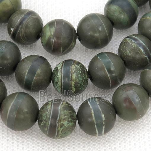 round Tibetan Agate Beads, green line