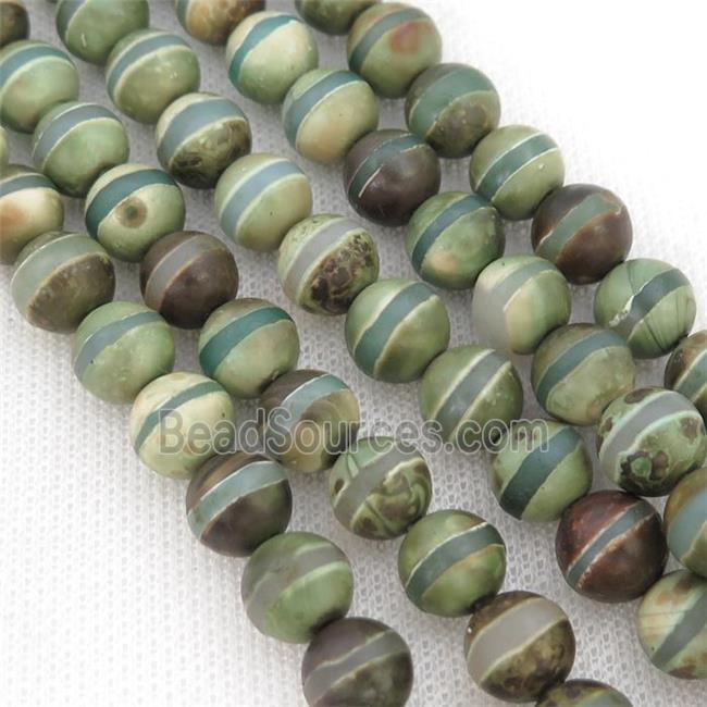 round matte Tibetan Agate Beads, green, line