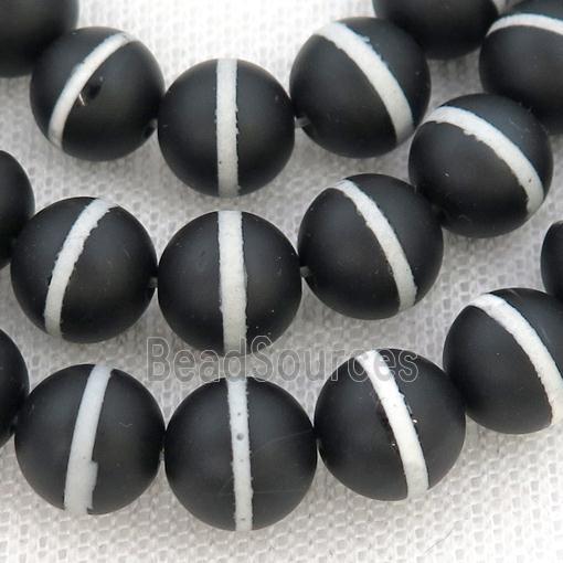 black matte Tibetan Agate beads, round