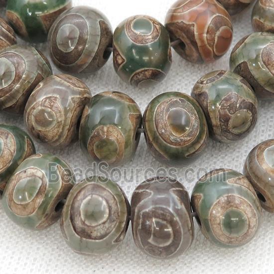 green Tibetan Agate Beads, rondelle, eye