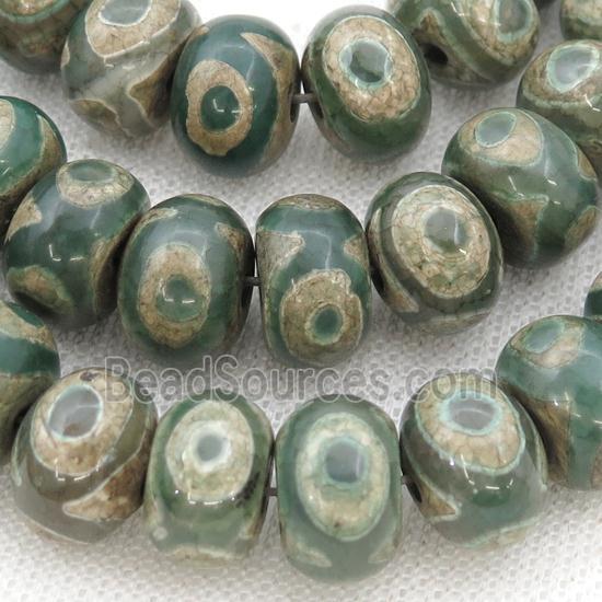 green Tibetan Agate Beads, rondelle, eye