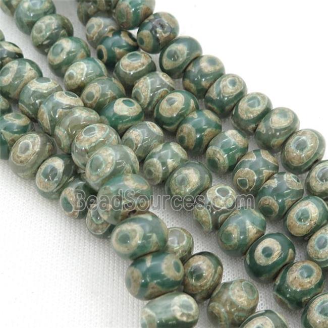 green Tibetan Agate Beads, rondelle, eye