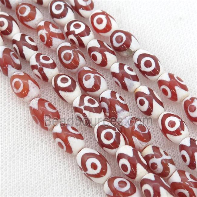 red Tibetan Agate rice beads, eye