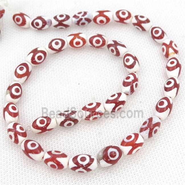 red Tibetan Agate rice beads, eye