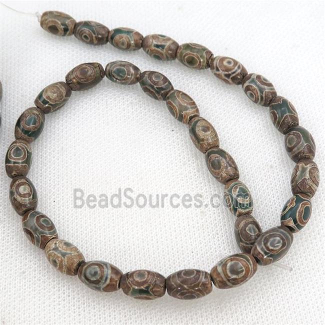 green Tibetan Agate rice beads, eye