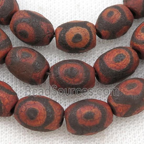 rough Tibetan Agate barrel beads, red evil eye