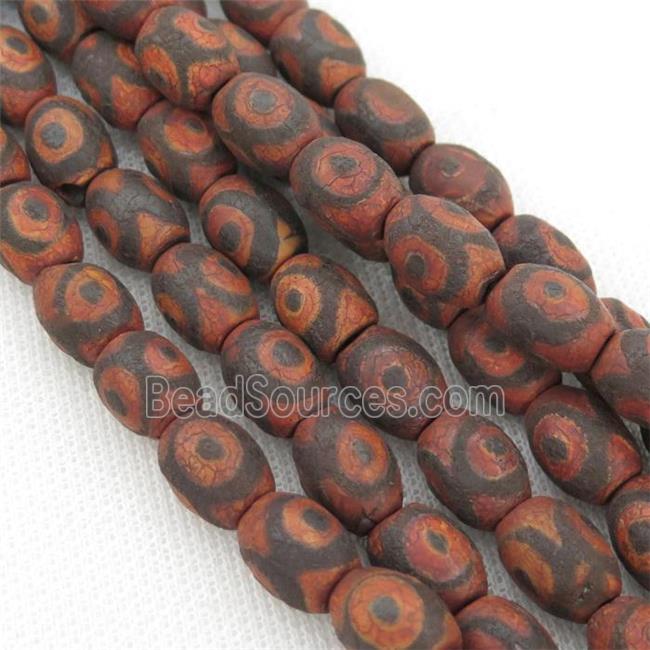 rough Tibetan Agate barrel beads, red evil eye